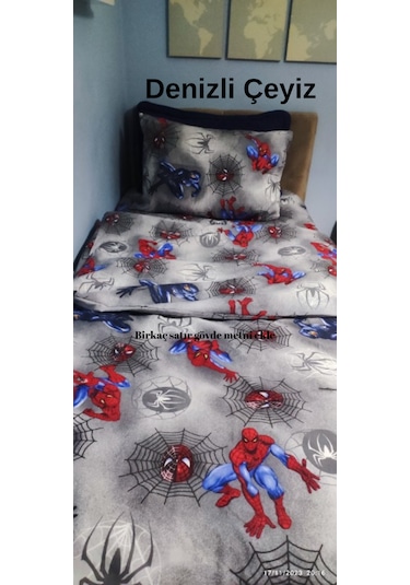 Tek Kişilik Lastikli Fitted Çarşaf Takımı Örümcek Gri Gri