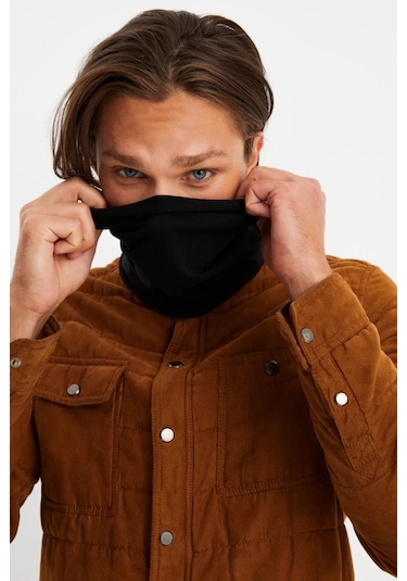 Erkek 4 Fonksiyonlu Koruyucu Pamuklu, Esnek, Terletmez, Bandana, Boyunluk, Maske - Tek Ebat / Siyah Siyah