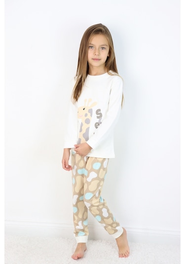 Kız Çocuk Orta Kalınlıkta Basic Baskılı Pijama Takımı Gri