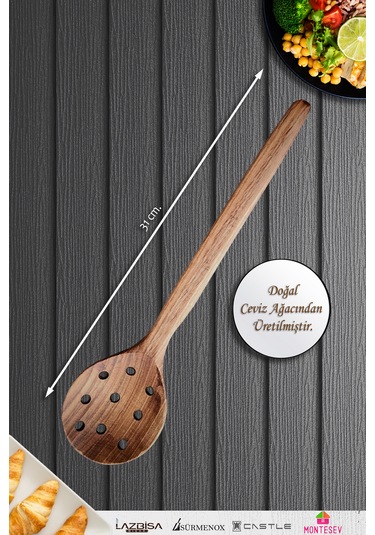 Doğal Ceviz Ağacı Ahşap Tahta Kaşık Seti Ağaç Kaşık 3lü Set 04 Ahşap