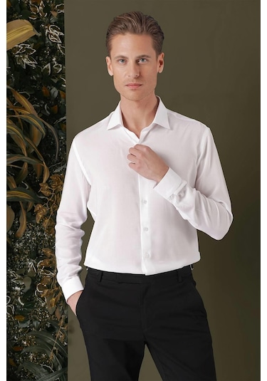 Gk 709 Slim Fit Beyaz 1 Klasik Gömlek Beyaz