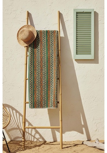 Koyu Yeşil Sahara %100 Pamuklu Plaj Havlusu 70x140 Cm Çok Renkli