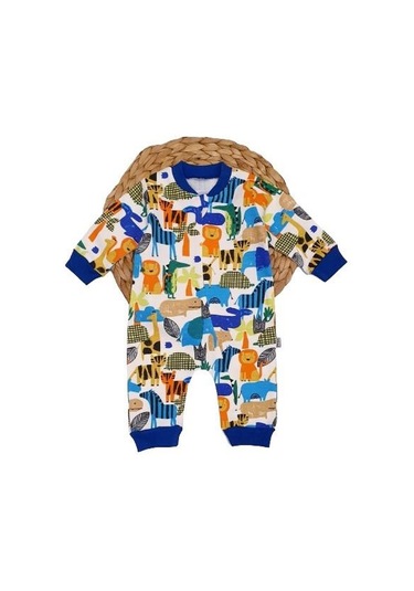 Hayvan Desenli Bebek Tulum mavi