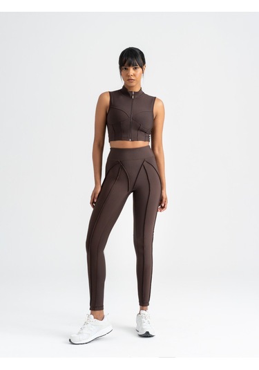 Dikişle Modellenmiş Spor Tayt Kahverengi