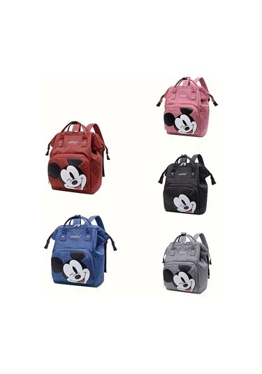 Wangxi 1pc Disney Mickey Anime Kırmızı Siyah Pembe Gri Mavi Naylon Sırt Çantası Gri Geniş Cep Fermuar Gri