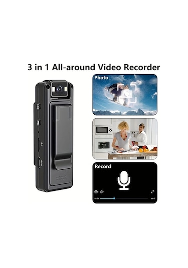 Dashanshop 1pc Yııyry 180 Dönebilir Lens Lcd Ekranlı Gece Görüşlü Usb Şarjlı Mini Giylebilir Kamera