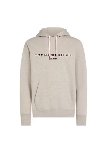 Erkek Kapüşonlu Logo Baskılı Sweatshirt - Gri Heathered Pebble