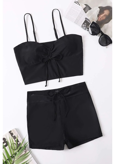 Angelsin Önden Ayarlı Büzgülü Deniz Şortlu Tankini Bikini Takım 001