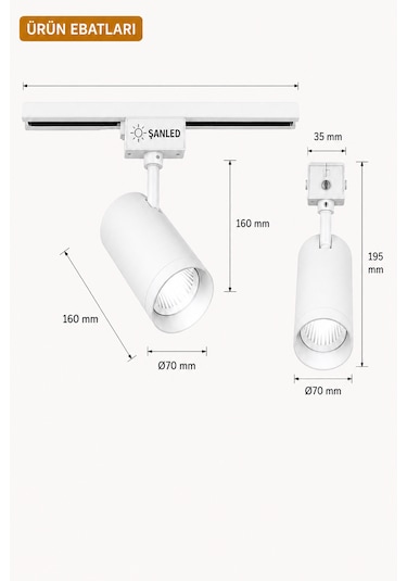 Led Beyaz Kasa Beyaz Işık 35w Raylı Spot / 8 Adet 3 Metre Ray Gün Işığı