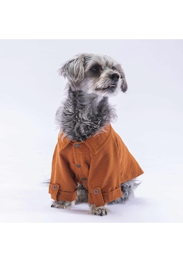 Pawstar Kahverengi Linen Look Kedi Köpek Gömleği