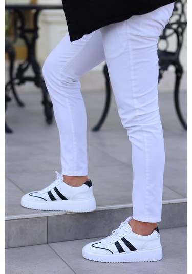 Shoetyle - Beyaz Deri Bağcıklı Erkek Günlük Ayakkabı 101-9082-936 Deri Beyaz