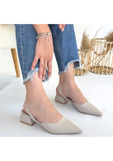 Jenti Bej Cilt Topuklu Ayakkabı Bej