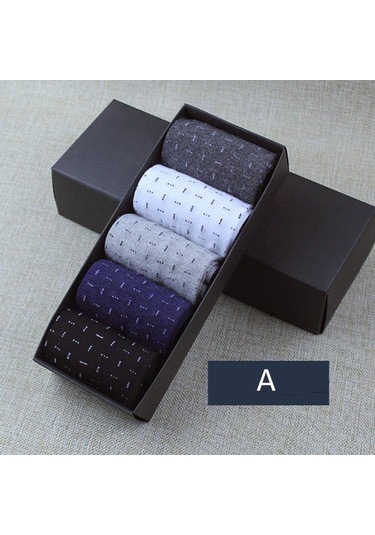 5 Çift Pamuklu Tüp Erkek Çorapları Kutulu İş Adamları Pamuklu Çorap A Diğer