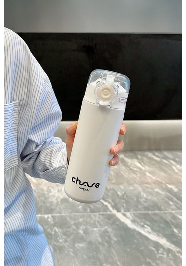 Pipetli Kapaklı Paslanmaz Çelik Isı Yalırımlı Termos Kupa 400 Ml - Beyaz Beyaz