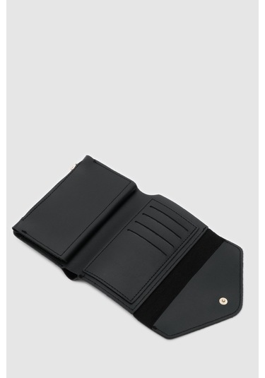 Zarf Detaylı Nakit Ve Bozuk Para Bölmeli Bayan Cüzdan-siyah -Siyah