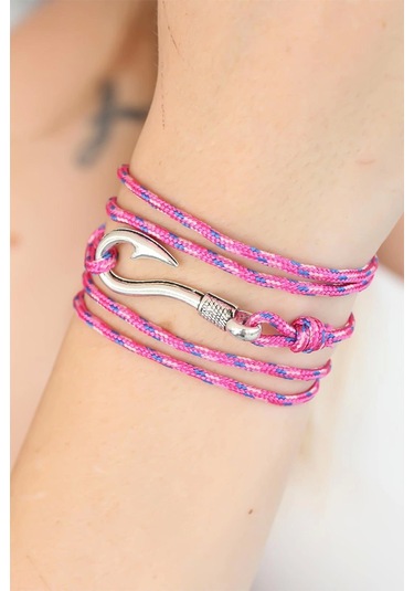 Karışık Desenli Pembe Renk Gümüş Metal Kancalı Bayan Çoklu Bileklik Çok Renkli