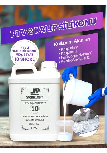 Yüksek Kalite 1. Sınıf Rtv 2 Kalıp Silikonu 5 Kg Beyaz 10 Shore 5 KG