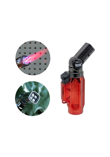 Rox Bs-106 Dört Alev Çıkışlı Mini Bütan Gaz Torch Pürmüz Kırmızı
