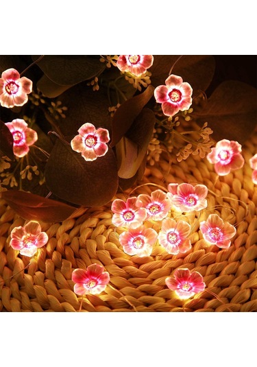 30 Led Pembe Kiraz Çiçeği Işıkları Noel Yatak Odası Halkası Bakır Telli Işık Dizisi Avlu Dekorasyonu Renkli Işık Dizisi