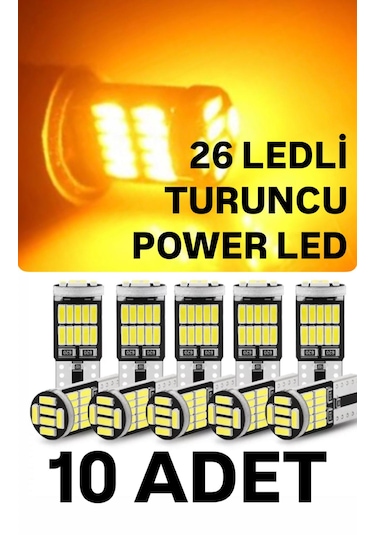 T10 Led 26 Ledli 10 Adet W5w Metal Ultra Power Turuncu Park Plaka Tavan Ampulü