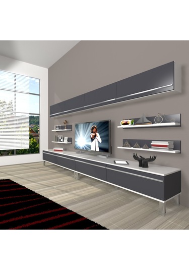 Decoraktiv Eko 360y Mdf Krom Ayaklı Tv Ünitesi Tv Sehpası Beyaz - Siyah