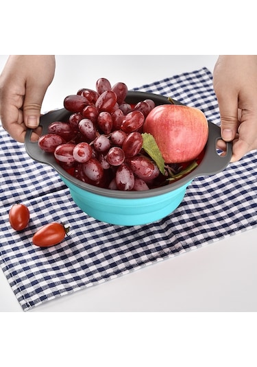 Cbtx Yaratıcı Katlanır Sebze Meyve Depolama Sepeti Organizatör Drenaj Sepeti, L, Boyut: 29.5 23.5 10cm Mavi