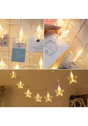 Hdmarketim Yıldız Mandal Led Pilli Şerit Lamba Işık (2 Metre)