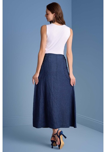 Çan Mavi Keten Etek Mavi