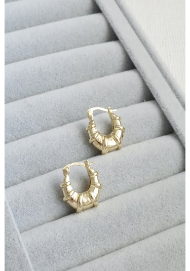 Kadın Küpe Kararmaz 14k Renk Vip Seri Boğumlu Halka Küpe Altın