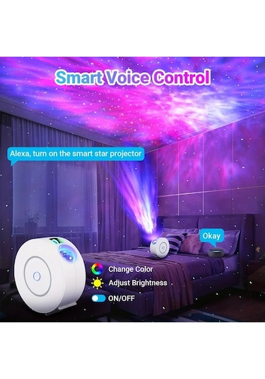 Honeybeeshop 1 Adet Tuya Akıllı Yıldız Projeksiyon Işığı Beyaz Renkli Led Galaksi Gece Gökyüzü Projesi Uygulama Kontrollü Kablosuz