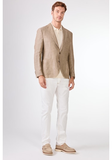 Dufy Bej Mono Yaka Slim Fit Erkek Ceket Bej