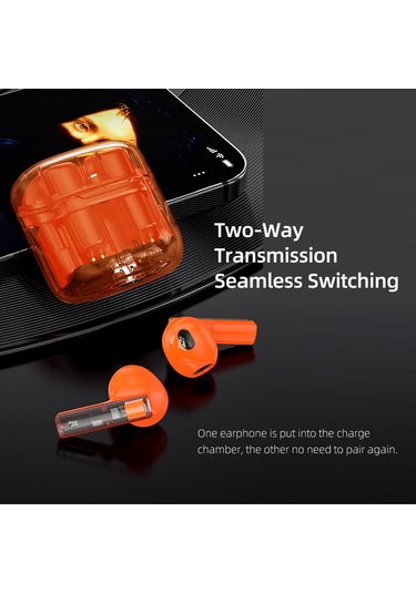 Leezsing S11 Bluetooth 5.3 Kulaklık - Şeffaf Gövde, Hi-fi Ses, Suya Dayanıklı, Uzun Pil Ömrü, Akıllı Gürültü Engelleme, Parmak İzi Kontrolü - Turuncu