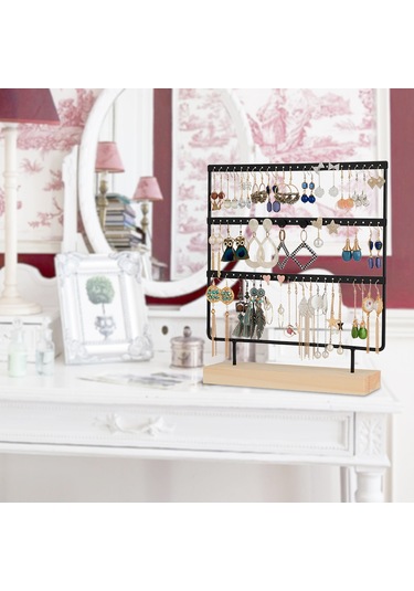 Küpe Organizatör Tutucu 3-katmanlı 72 Delik Küpe Tutucu Beyaz Beyaz