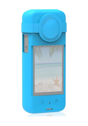 Wezone Insta360 X3 Panoramik Kamera İçin Mavi Silikon Koruma Kılıfı Lens Kapağı İçerir