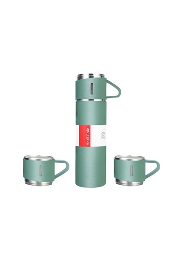 Ranyeek 304 Çelik Isı Yalıtımlı Termos Seti 500ml, Dışarıda Taşınabilir, Araçta Kullanılabilir, 3 Bardaklı, Isı Ve Soğuk Saklama, Sıcak/soğuk İçecekler İçin Yeşil Yeşil