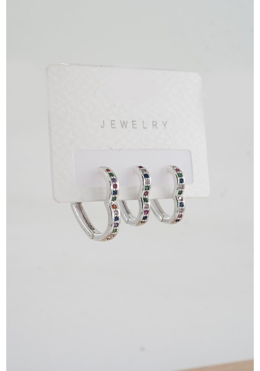 By Zeyna Aksesuar Kadın Vip Seri Zirkon Taşlı 3'lü Küpe-4604 Gümüş