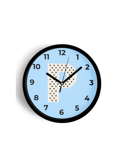 P Harfi Erkek Odası Duvar Saati - 25cm - Önü Camlı Siyah Kasa - Sessiz Mekanizma-jh0952 Siyah