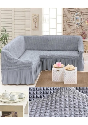 StarMall Bürümcük Köşe Koltuk Örtüsü, Kanepe, Koltuk Kılıfı, Eteli Gri