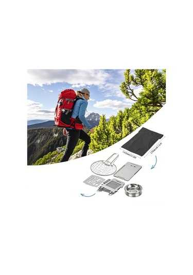 Geeksen Stainless Steel Kamp Fırını Seti: Odun Ve Alkolle Çalışır, Izgara Ağı + Fritöz Tepsisi, Outdoora Uygun Gümüş