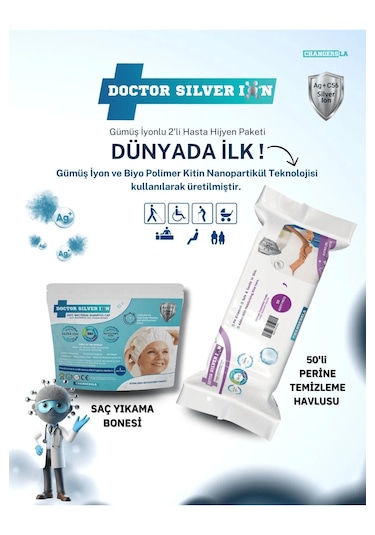 Doctor Silver Ion Gümüş İyonlu Hasta Hijyen Perine Islak Mendili 50'li + Saç Yıkama Bonesi