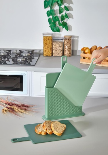 4 Parça Standlı Kesme Tahtası Seti - Ekmek/ Et/ Sebze Kesme Tahta