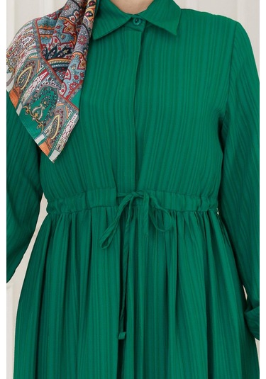 Gömlek Yaka Beli Tünelli Sare Elbise-zümrüt Yeşili-5068 Zümrüt Yeşili