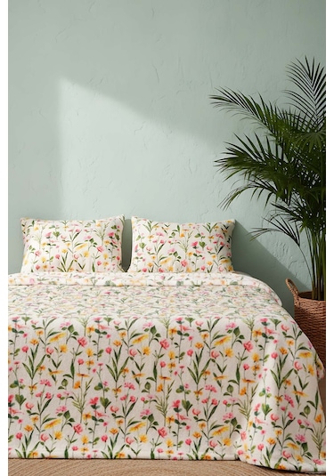Botanical Çift Kişilik Peluş Battaniye Çok Renkli