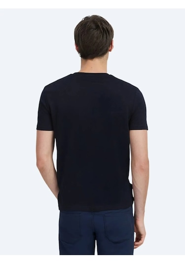 Kip Lacivert Düz Bisiklet Yaka %100 Pamuk T-shirt Lacivert