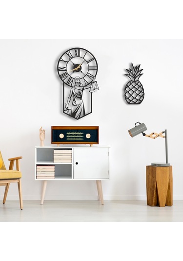 50X30 Dekoratif Duvar Saati + Ahşap Tablo 35 Cm (487866274) Siyah