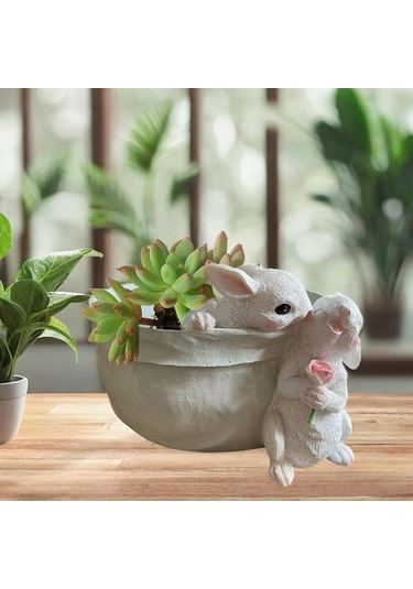 Pazly Tavşan Suntek Stil-b Saksı Heykeli Dekoratif Çiçek Bitki Gp