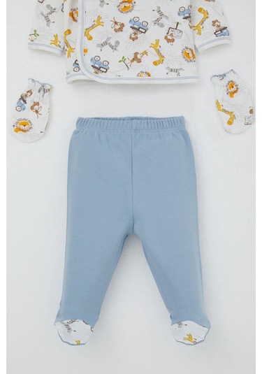 Breeze Erkek Bebek Hastane Çıkışı 5 Li Safari Macerası Sevimli Hayvancıklar Desenli 0-3 Ay, Beyaz Beyaz