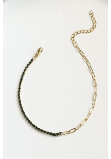 Kadın Çelik Bileklik İnce Suyolu Elips Mix Zincir Bileklik Yeşil