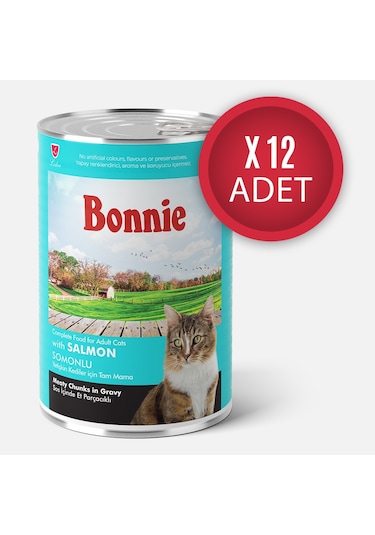Bonnie Somonlu Sos İçinde Et Parçacıklı Kedi Konservesi 400g x 12 Adet