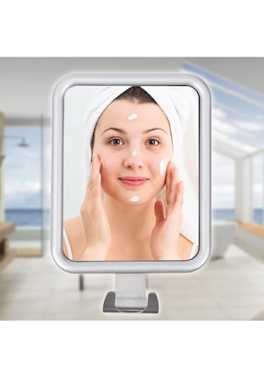 Padalink Banyo Duş Buhar Koruyucu Ayna - Tıraş & Makyaj İçin, Süngerli Arka, Deliksiz Kurulum, Halka Takımı, Gümüş Gri A1341900 Gümüş